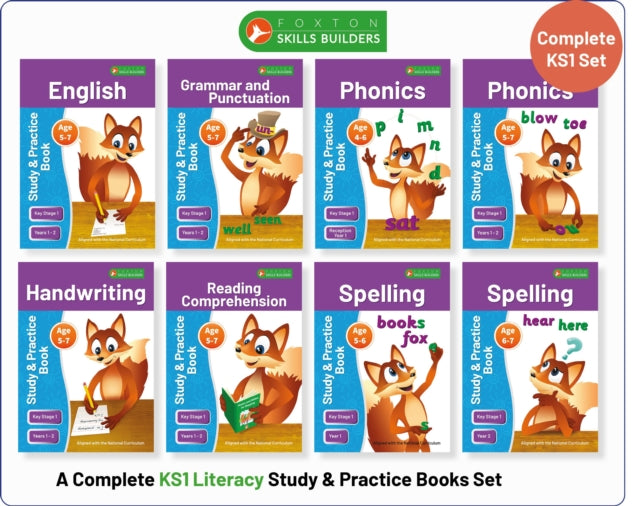 Complete Key Stage 1 Literacy Study & Practice Books - 8-book bundle! English, Phonics, Spelling, Handwriting, Reading Comprehension for AGES 4 - 7-9781839251689